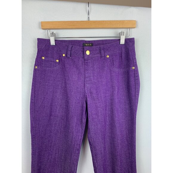 Iman Purple Denim Straight Leg Pants W/ Gold Accents & Stretch - Picture 2 of 6